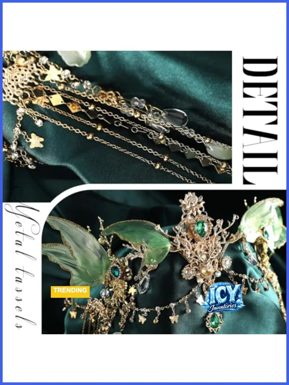 Elf Crown Headpiece with Butterfly Wings and Tassel - Renaissance Cosplay Hair